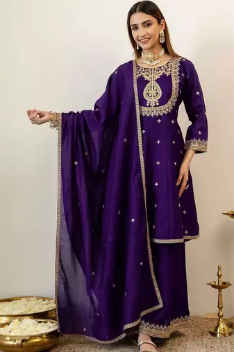 Women Ethnic Motifs Embroidered Regular Kurta with Palazzos & With Dupatta