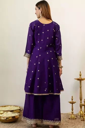 Women Ethnic Motifs Embroidered Regular Kurta with Palazzos & With Dupatta