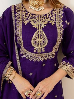 Women Ethnic Motifs Embroidered Regular Kurta with Palazzos & With Dupatta 4