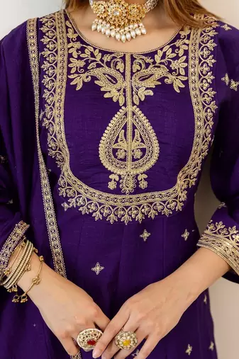 Women Ethnic Motifs Embroidered Regular Kurta with Palazzos & With Dupatta