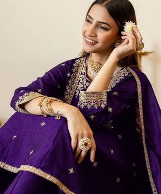 Women Ethnic Motifs Embroidered Regular Kurta with Palazzos & With Dupatta 5