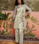 Embroidered Beige Viscose Rayon Co Ords for Women