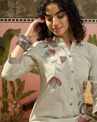 Embroidered Beige Viscose Rayon Co Ords for Women 2