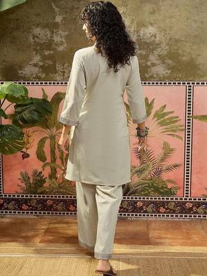 Embroidered Beige Viscose Rayon Co Ords for Women 3