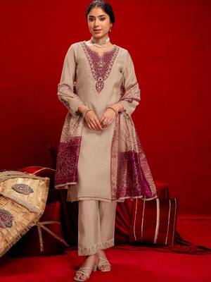 Women Ethnic Motifs Embroidered Regular Thread Work Pure Cotton Kurta with Trousers & With Dupatta 1