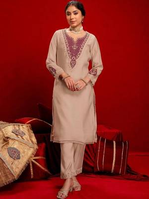 Women Ethnic Motifs Embroidered Regular Thread Work Pure Cotton Kurta with Trousers & With Dupatta 5