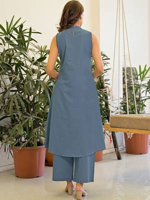 Embroidered Dusty Blue Viscose Rayon Co Ords for Women 2