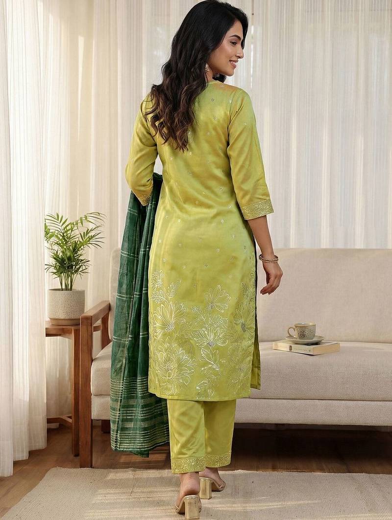 Ethnic Motifs Embroidered Thread Work Kurta with Trousers & With Dupatta