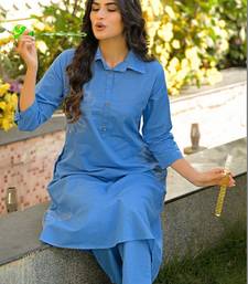 Embroidered Dark Sky Blue Viscose Rayon Co Ords for Women