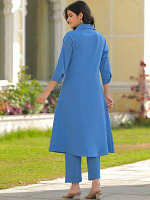 Embroidered Dark Sky Blue Viscose Rayon Co Ords for Women 3