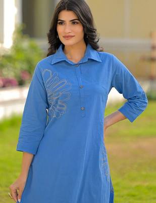 Embroidered Dark Sky Blue Viscose Rayon Co Ords for Women 5
