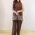 Embroidered Brown Viscose Rayon Co Ords for Women