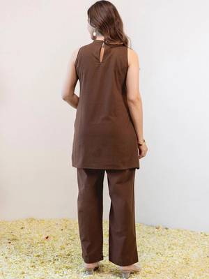 Embroidered Brown Viscose Rayon Co Ords for Women 2