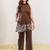 Embroidered Brown Viscose Rayon Co Ords for Women