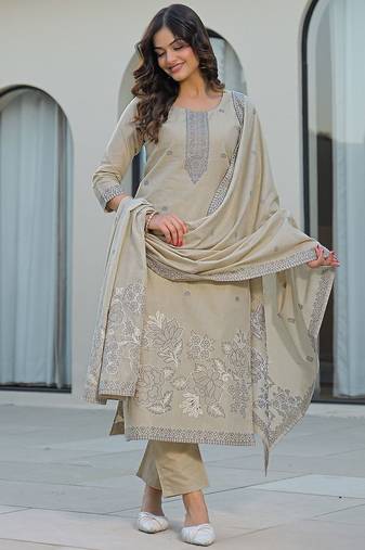 Women Ethnic Motifs Embroidered Regular Thread Work Kurta with Trousers & With Dupatta