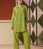 Embroidered Lime Green Viscose Rayon Co Ords for Women