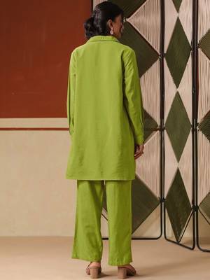 Embroidered Lime Green Viscose Rayon Co Ords for Women 3