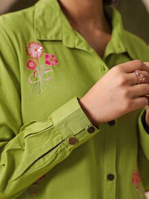 Embroidered Lime Green Viscose Rayon Co Ords for Women 4