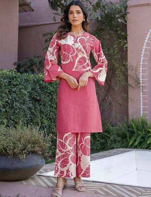 Printed Dusty Pink Cotton Co Ords for Women 1