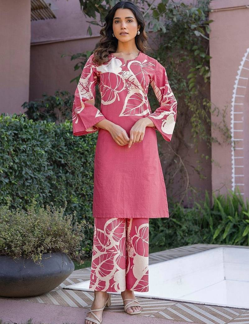 Printed Dusty Pink Cotton Co Ords for Women
