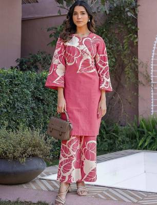 Printed Dusty Pink Cotton Co Ords for Women 5