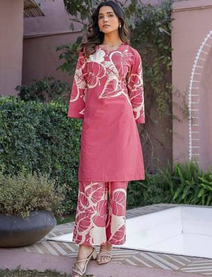 Printed Dusty Pink Cotton Co Ords for Women 7