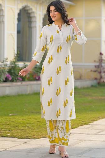 Printed Off White Cotton Blend Co Ords for Women