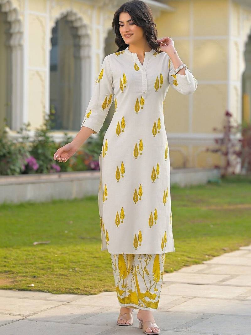 Printed Off White Cotton Blend Co Ords for Women
