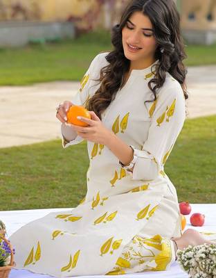 Printed Off White Cotton Blend Co Ords for Women 7