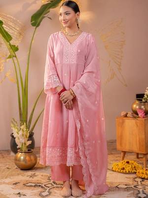 Women Ethnic Motifs Embroidered Regular Thread Work Kurta with Trousers & With Dupatta 1