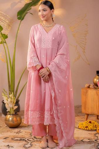 Women Ethnic Motifs Embroidered Regular Thread Work Kurta with Trousers & With Dupatta
