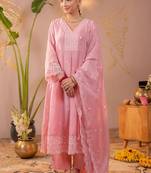 Women Ethnic Motifs Embroidered Regular Thread Work Kurta with Trousers & With Dupatta