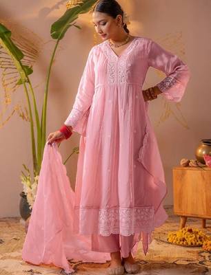Women Ethnic Motifs Embroidered Regular Thread Work Kurta with Trousers & With Dupatta 2