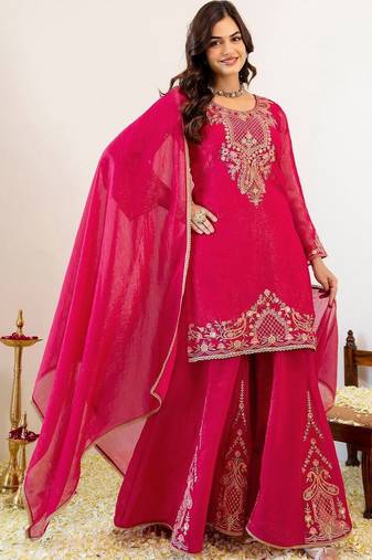 Women Ethnic Motifs Embroidered Regular Kurta with Sharara & With Dupatta