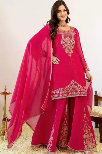 Women Ethnic Motifs Embroidered Regular Kurta with Sharara & With Dupatta