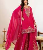 Women Ethnic Motifs Embroidered Regular Kurta with Sharara & With Dupatta