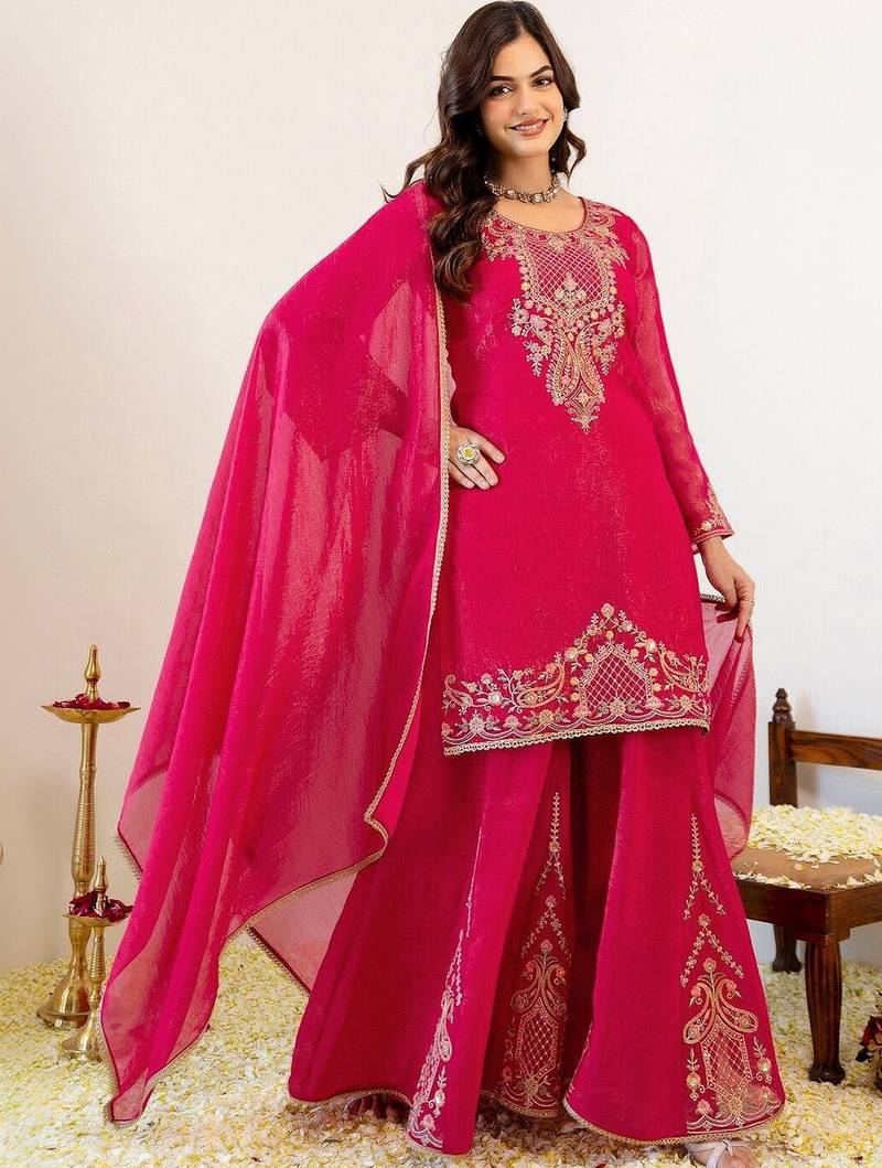 Women Ethnic Motifs Embroidered Regular Kurta with Sharara & With Dupatta