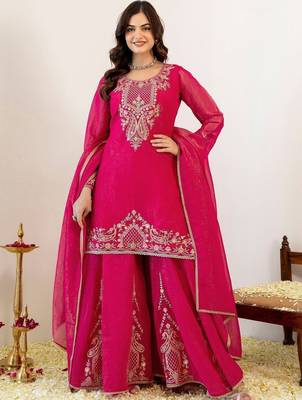 Women Ethnic Motifs Embroidered Regular Kurta with Sharara & With Dupatta 2