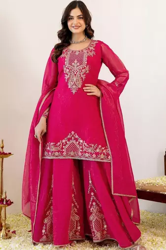 Women Ethnic Motifs Embroidered Regular Kurta with Sharara & With Dupatta