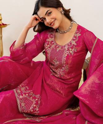 Women Ethnic Motifs Embroidered Regular Kurta with Sharara & With Dupatta 5