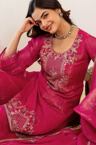 Women Ethnic Motifs Embroidered Regular Kurta with Sharara & With Dupatta
