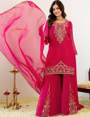 Women Ethnic Motifs Embroidered Regular Kurta with Sharara & With Dupatta 6