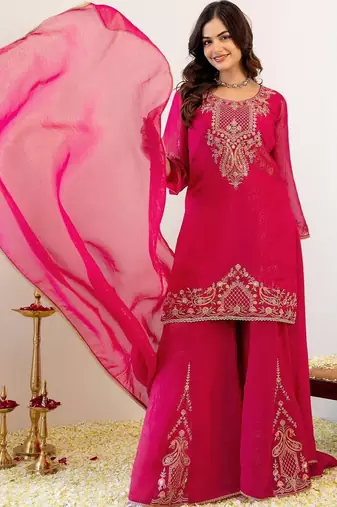 Women Ethnic Motifs Embroidered Regular Kurta with Sharara & With Dupatta