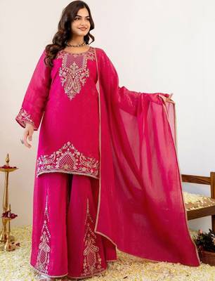 Women Ethnic Motifs Embroidered Regular Kurta with Sharara & With Dupatta 7