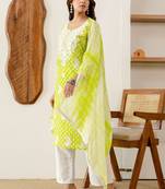 Women Embroidered Regular Chikankari Kurta with Palazzos & With Dupatta