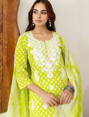 Women Embroidered Regular Chikankari Kurta with Palazzos & With Dupatta 6
