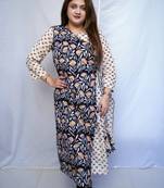 White Bagru Handblock Printed Cotton Angrakha Kurti