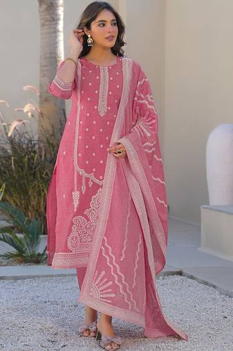 Women Ethnic Motifs Embroidered Regular Thread Work Kurta with Trousers & With Dupatta