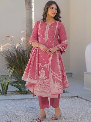 Women Ethnic Motifs Embroidered Regular Thread Work Kurta with Trousers & With Dupatta 7