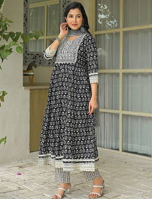 Women Ethnic Motifs Embroidered Anarkali Kurta with Trousers & Dupatta 4